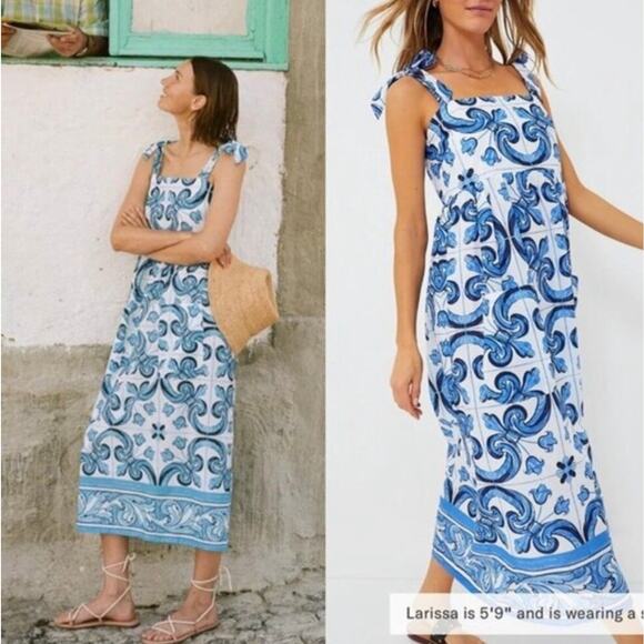 TUCKERNUCK blue majolica tile tie shoulder Tilly Caftan Maxi NWT Size Medium - Picture 5 of 11